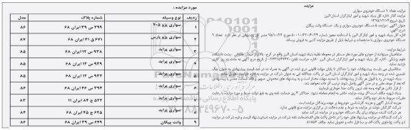 آگهی مزایده , مزایده تعداد 9 دستگاه خودروی سواری