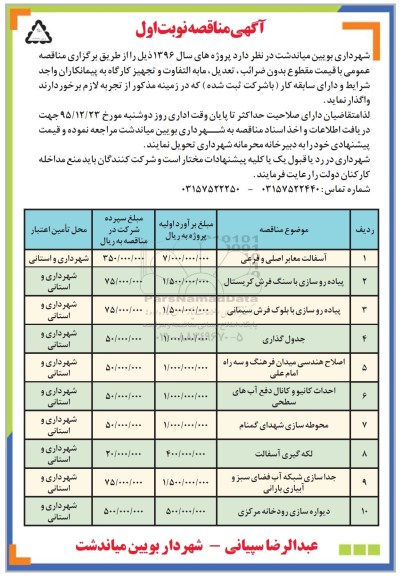آگهی مناقصه , مناقصه  آسفالت معابر اصلی و فرعی ...