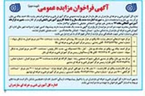 فراخوان مزایده عمومی ، مزایده عمومی مراکز آموزش فنی و حرفه ای استخر پشت نکا و... نوبت دوم