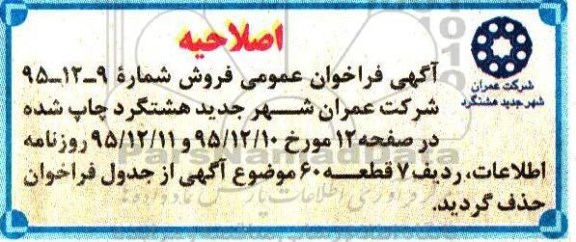 اصلاحیه مزایده,مزایده فروش قطعات صنعتی تجاری واحد مسکونی و اداری