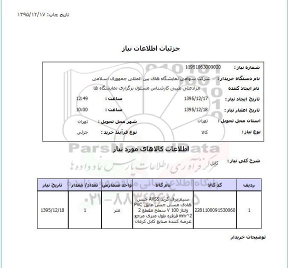 استعلام ، استعلام کابل 