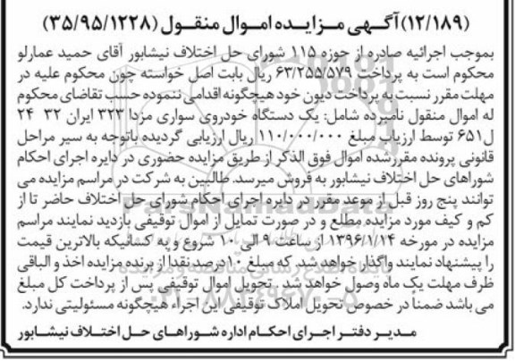 مزایده, مزایده یک دستگاه خودروی سواری مزدا 323 