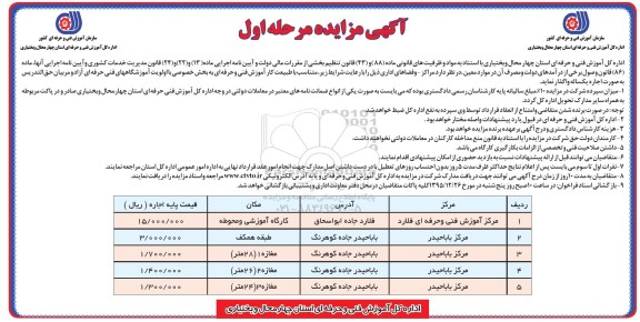 آگهی مزایده , مزایده واگذاری اجاره مراکز و فضاهای اداری