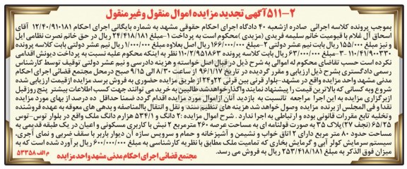 مزایده,مزایده دو دانگ و 534.1 هزارم دانگ ملک تجدید