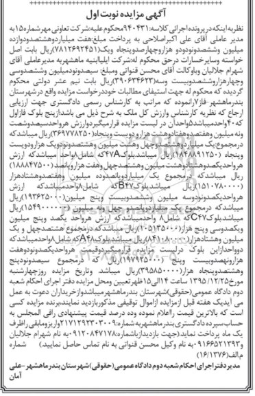 مزایده,مزایده ملک به تعداد 5 واحد کلاسه 940431 نوبت اول