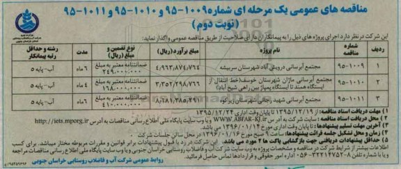 مناقصه, مناقصه مجتمع آبرسانی درویش آباد - نوبت دوم 