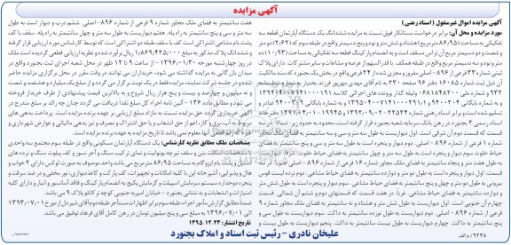 مزایده,مزایده ششدانگ اپارتمان قطعه سه 86.95متر