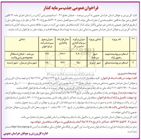 فراخوان عمومی جذب سرمایه گذار