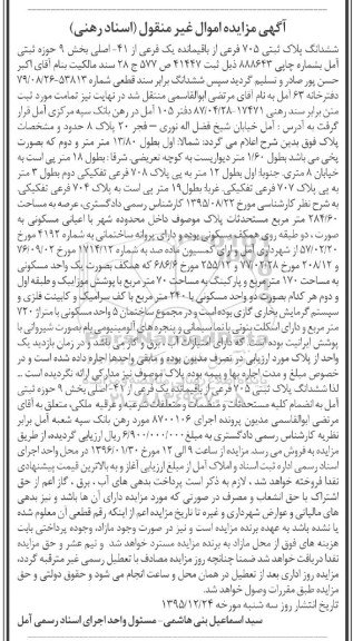 مزایده,مزایده ششدانگ پلاک ثبتی 705 فرعی عرصه 284.60متر