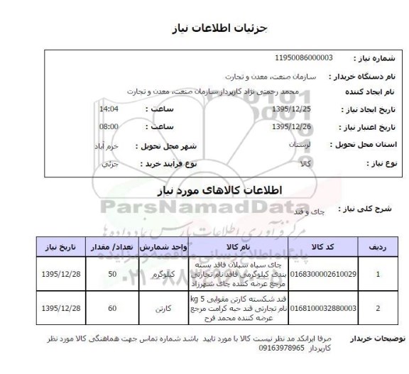 استعلام , استعلام چای و قند 