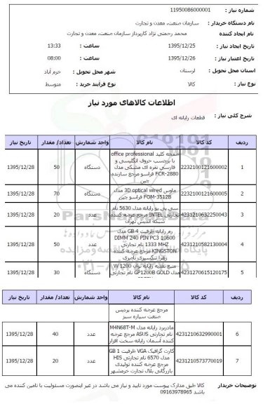 استعلام , استعلام قطعات رایانه ای 