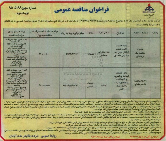 فراخوان مناقصه عمومی, فراخوان ارائه خدمات ایاب و ذهاب کارکنان بومی- نوبت دوم 
