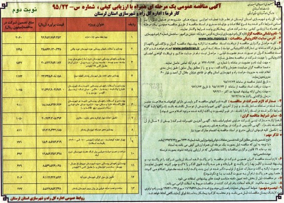 آگهی مناقصه عمومی, مناقصه واگذاری عملیات اجرایی پروژه های چهارخطه محور ازنا-شازند و ... نوبت دوم