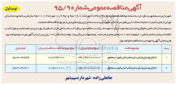 آگهی مناقصه عمومی , مناقصه اصلاح، بهسازی و ایمن سازی معابر اصلی شهر 