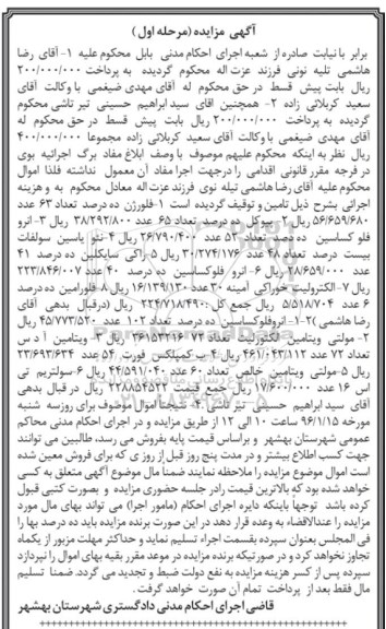 مزایده, مزایده فلورژن 10 درصد ....