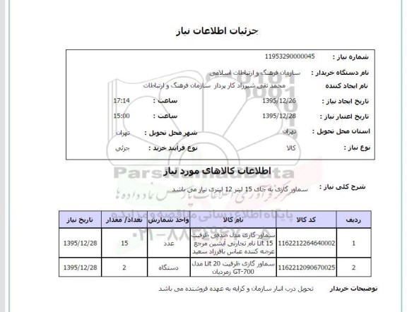 استعلام, استعلام سماور گازی