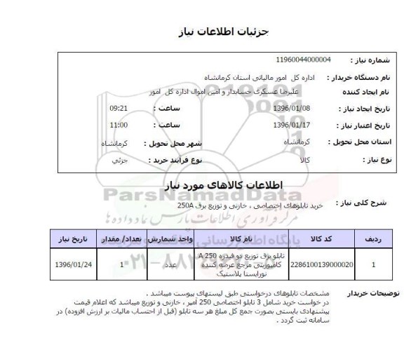 استعلام, استعلام خرید تابلوهای اختصاصی ، خازنی و توزیع برق