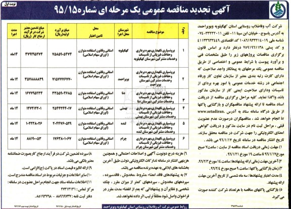 تجدید آگهی مناقصه عمومی یک مرحله ای , مناقصه برونسپاری نگهداری ، بهره برداری و حفاظت فیزیکی ... 