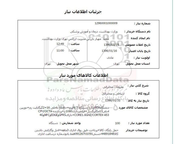 استعلام ملزومات مخابراتی 