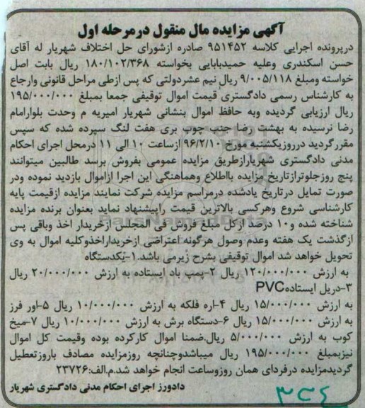 آگهی مزایده, مزایده فروش پمپ باد و ...