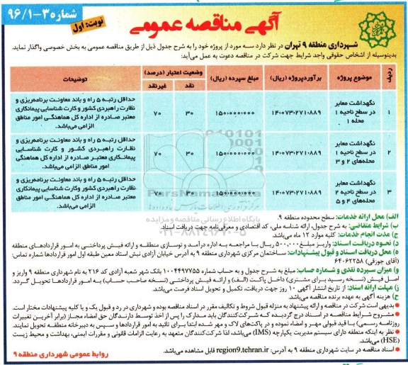 آگهی مناقصه عمومی , مناقصه نگهداشت معابر در سطح ناحیه 1 محله 1 ....