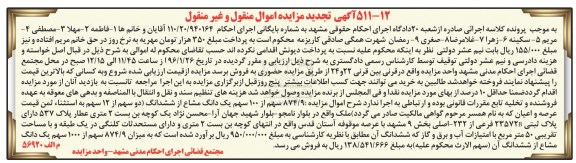 مزایده,مزایده 874.9 سهم از صد  سهم یک دانگ مشاع از ششدانگ
