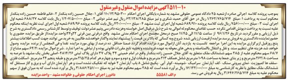 مزایده,مزایده 64.4 سهم مشاع از 68.7 سهم ملک