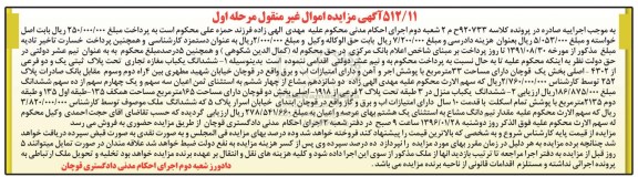 مزایده,مزایده ششدانگ مغازه و یکباب منزل نوبت اول