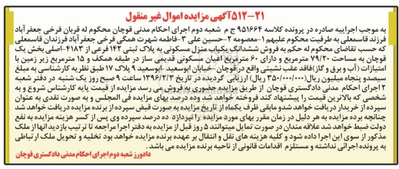مزایده,مزایده منزل مسکونی مساحت 79.20متر