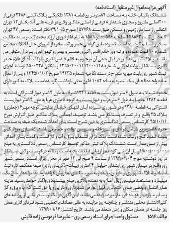 مزایده,مزایده ششدانگ یکباب خانه مساحت هشتاد و چهار متر