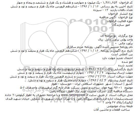 فراخوان تهیه مواد، ساخت و تحویل بسكت های لایه گرم ایرهیترهای واحدهای ۶-۵