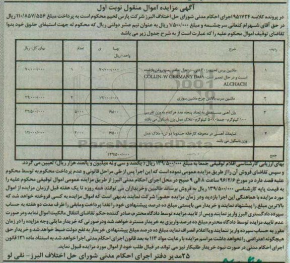 مزایده, مزایده ماشین پرس لحیم ....