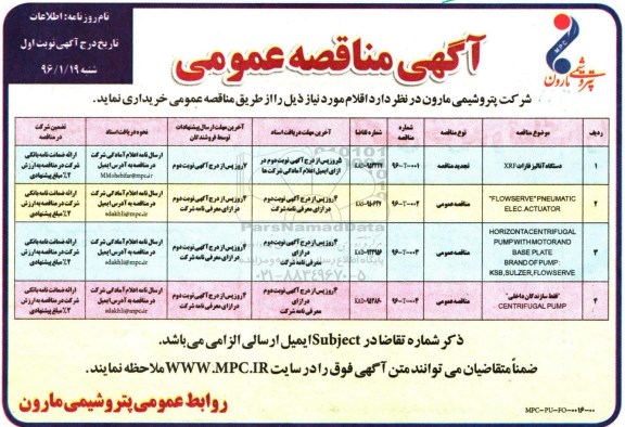 مناقصه , مناقصه دستگاه آنالیز فازات xrf نوبت اول