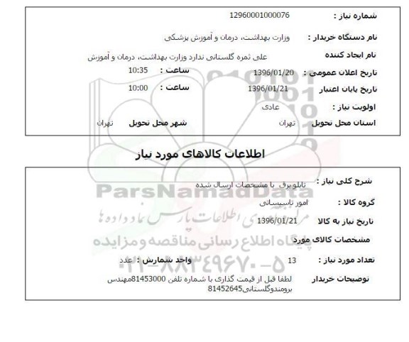 استعلام , استعلام تابلو برق
