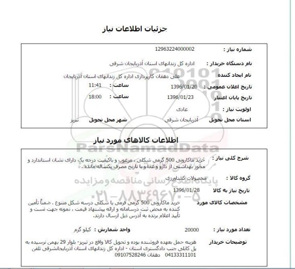 استعلام خرید ماکارونی