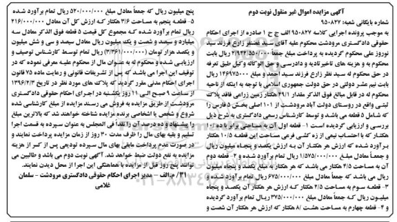مزایده,مزایده مقدار 29.1 هکتار زمین زراعی نوبت دوم