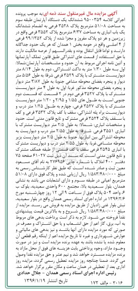 مزایده,مزایده ششدانگ اپارتمان طبقه سه 51.08متر