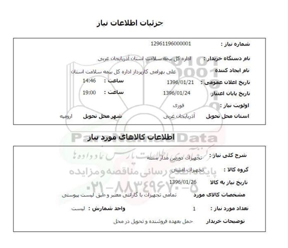 استعلام , استعلام  تجهیزات دوربین مداربسته 