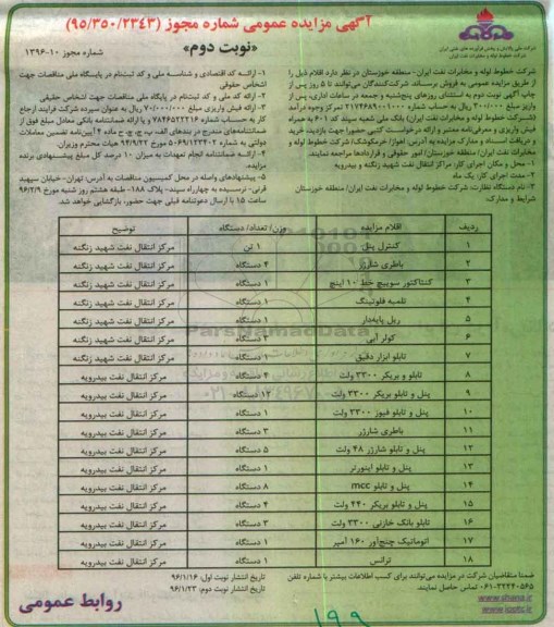 آگهی مزایده عمومی,مزایده کنترل پنل نوبت دوم