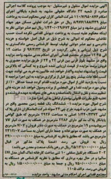 مزایده,مزایده ششدانگ یک قطعه زمین