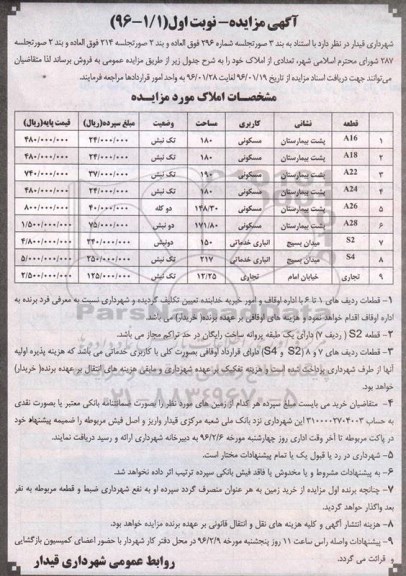 مزایده,مزایده فروش املاک کاربری مسکونی انباری خدماتی تجاری 