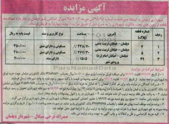 مزایده,مزایده فروش سه قطعه از زمین های تحت مالکیت شهرداری 