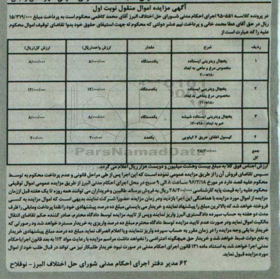 مزایده, مزایده یخچال ویترینی ....