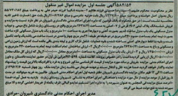 مزایده,مزایده ششدانگ پلاک ثبتی مساحت 2638.41مترمربع