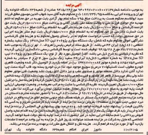مزایده,مزایده یک دستگاه سواری پژو 206 تیپ SD مدل 87