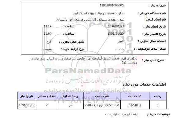 استعلام, استعلام واگذاری امور خدمات 
