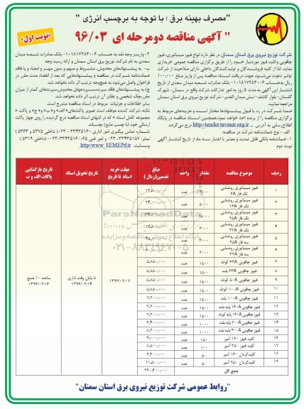 آگهی مناقصه دو مرحله ای, مناقصه انواع فیوز مینیاتوری ، فیوز چاقویی و کلید فیوز