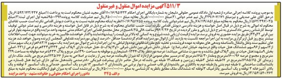 مزایده,مزایده یک سهم و 683.7 هزارم1 سهم مشاع از 12 سهم از 96 سهم هتل