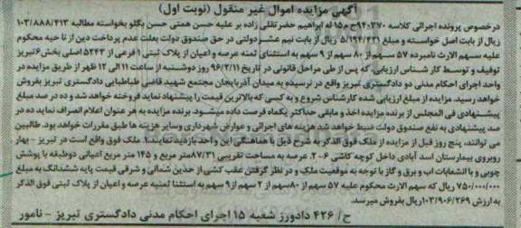 مزایده,مزایده ملک با عرصه 87.31مترمربع نوبت اول