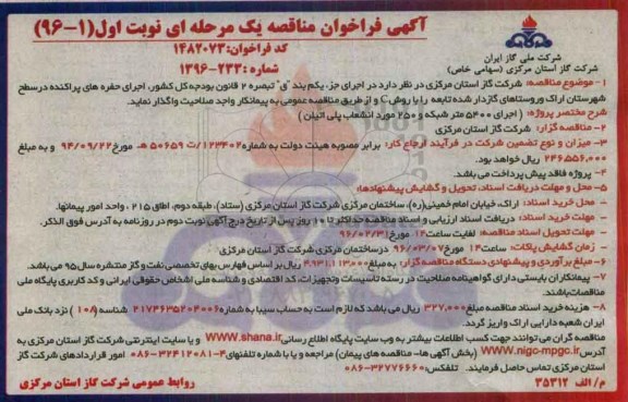 آگهی فراخوان مناقصه یک مرحله ای, فراخوان مناقصه اجرای حفره های پراکنده در سطح شهرستان اراک 